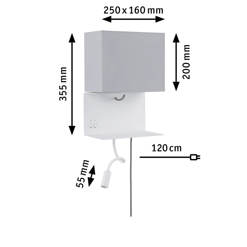 Paulmann 78913 - LED/2,5W + 1xE27/40W stenska svetilka s polico in USB MERANI 230V bela