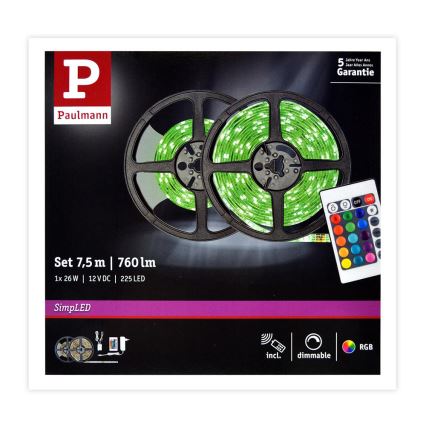 Paulmann 78979 - LED RGB/26W Zatemnitveni trak SIMPLED 7,5m 230V + Daljinski upravljalnik