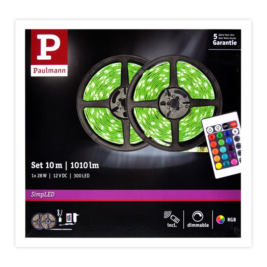 Paulmann 78980 - LED RGB/28W Zatemnitveni trak SIMPLED 10m 230V + Daljinski upravljalnik