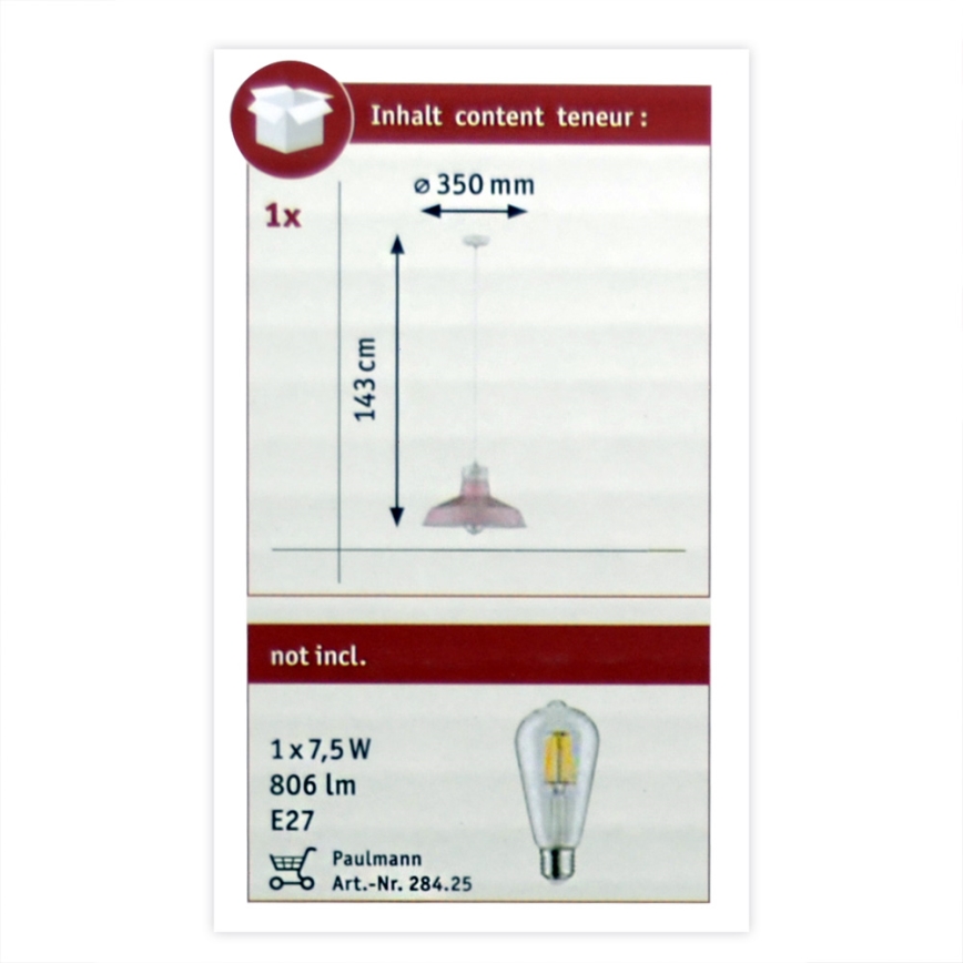 Paulmann 79610 - Lestenec na vrvici DISA 1xE27/20W/230V