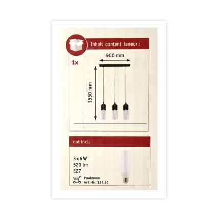 Paulmann 79642 - Lestenec na vrvici NEORDIC 3xE27/60W/230V