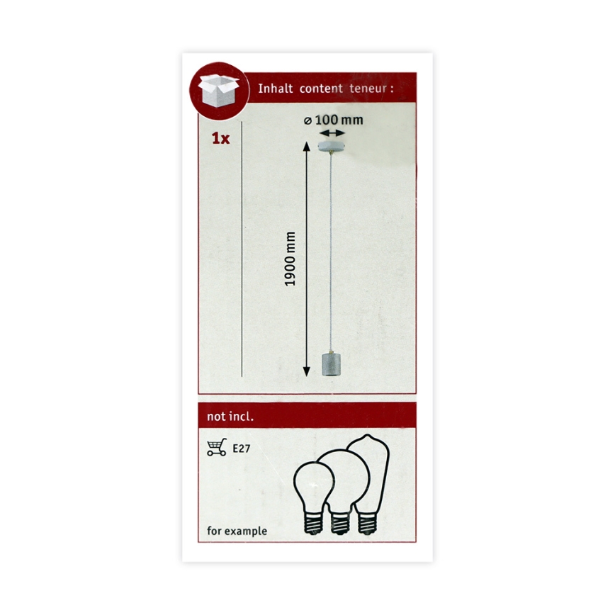 Paulmann 79750 - 1xE27/20W Lestenec na vrvici NORDIN 230V