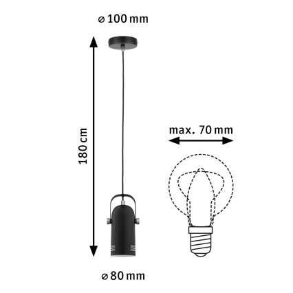 Paulmann 79766 - LED 1xE27/8W Lestenec na kablu LAVEA 230V črna