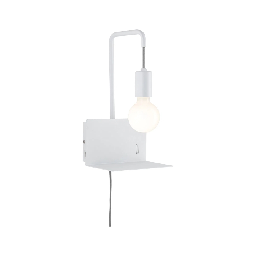 Paulmann 79812 - 1xE27/40W Stenska svetilka s polico in USB CALVANI 230V bela