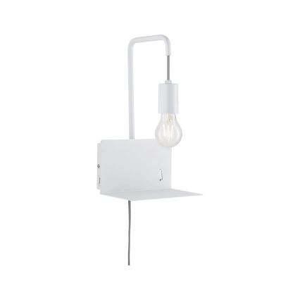 Paulmann 79812 - 1xE27/40W Stenska svetilka s polico in USB CALVANI 230V bela
