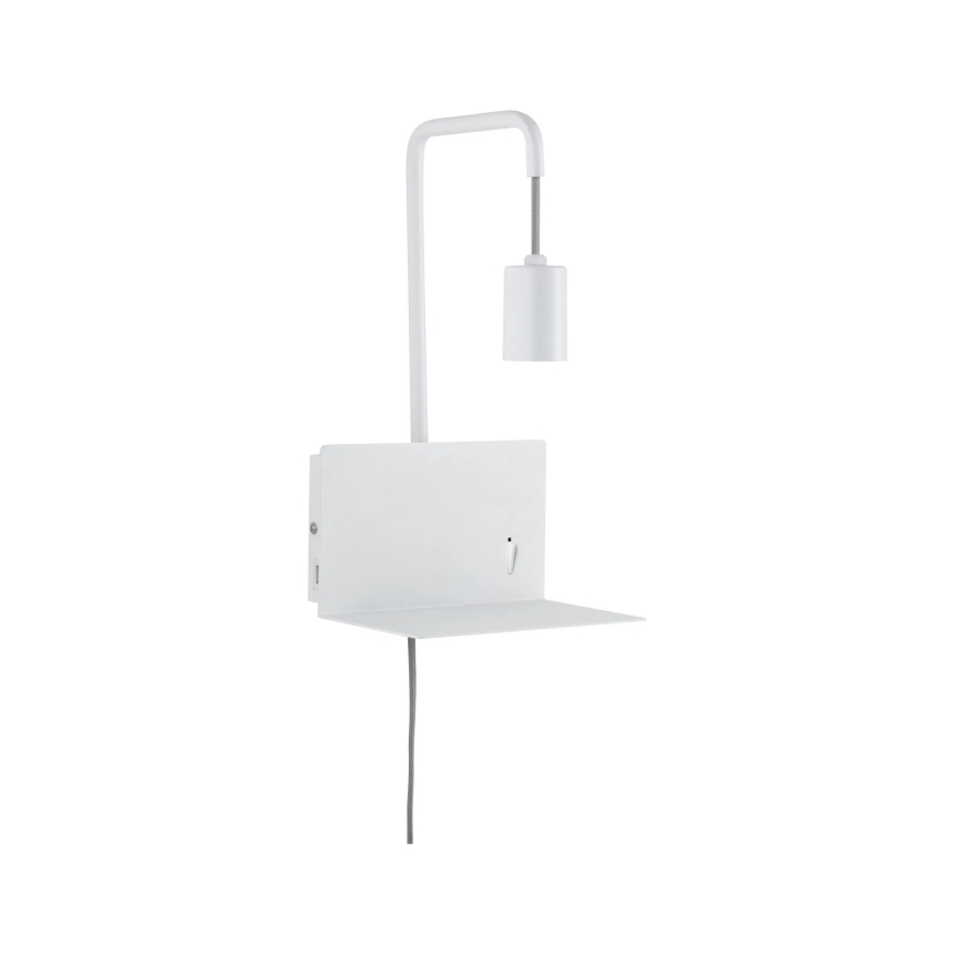 Paulmann 79812 - 1xE27/40W Stenska svetilka s polico in USB CALVANI 230V bela