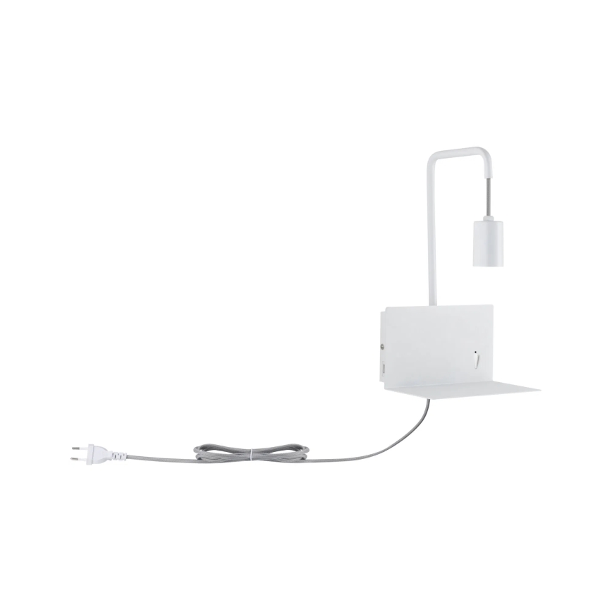 Paulmann 79812 - 1xE27/40W Stenska svetilka s polico in USB CALVANI 230V bela