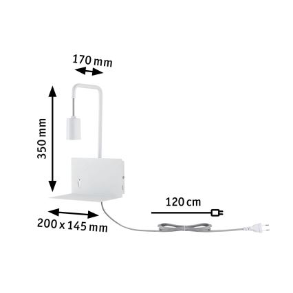 Paulmann 79812 - 1xE27/40W Stenska svetilka s polico in USB CALVANI 230V bela