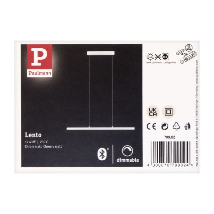 Paulmann 79902 - LED/43W Zatemnitveni lestenec na vrvici SMART LENTO 230V 2700-6000K