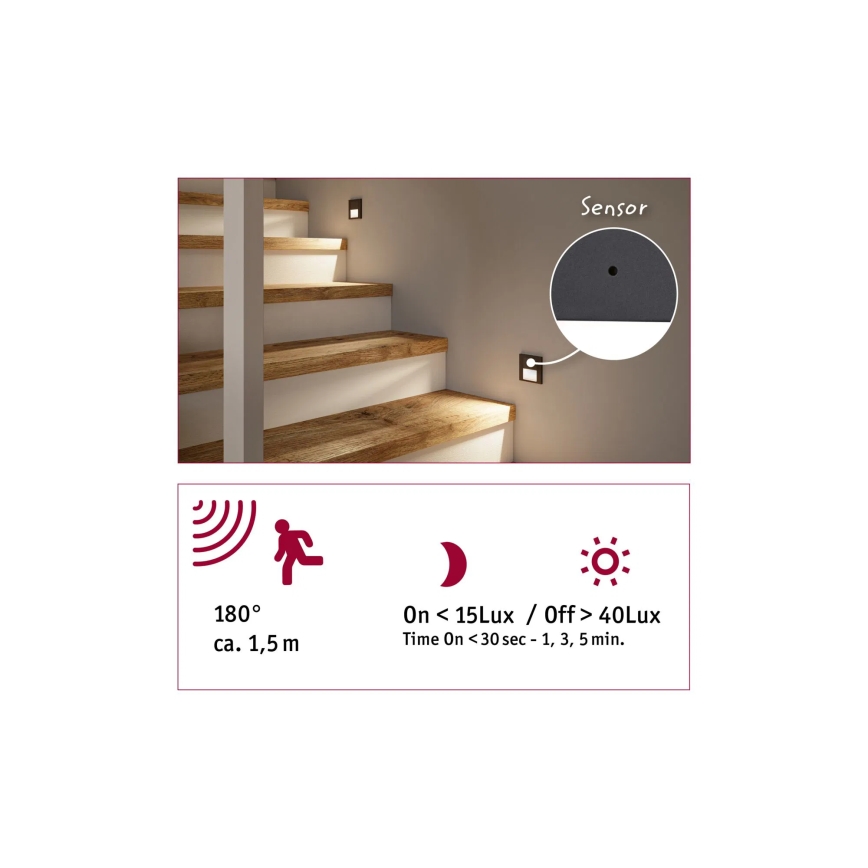 Paulmann 80003 - LED/1W Stopniščna svetilka s senzorjem TSARO 230V Lead/mat krom