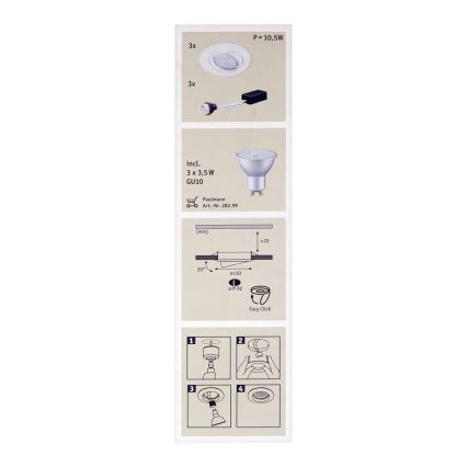 Paulmann 92027 - KOMPLET 3x LED Vgradna svetilka QUALITY LINE 3xGU10-LED/3,5W