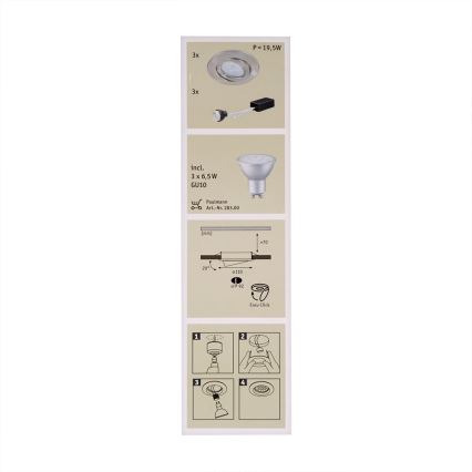 Paulmann 92028 - KOMPLET 3xLED-GU10/6,5W Vgradna svetilka QUALITY LINE 230V