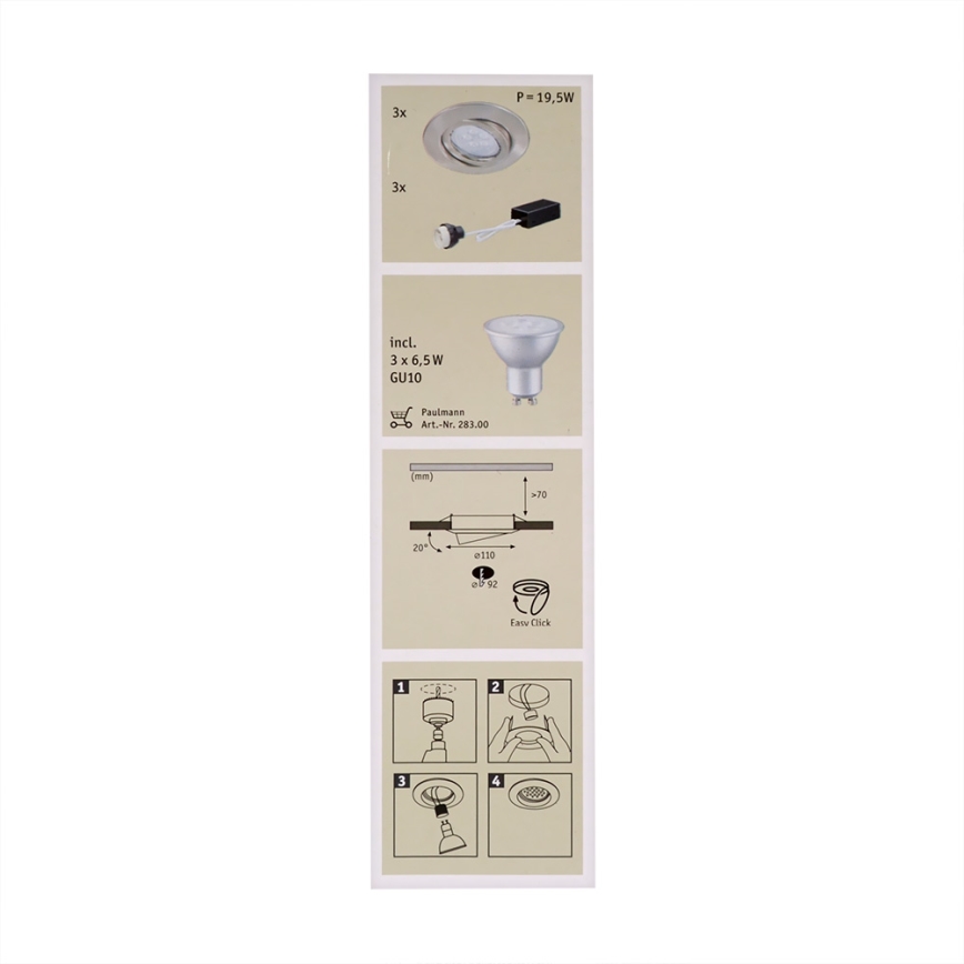 Paulmann 92028 - KOMPLET 3x LED Vgradna svetilka QUALITY LINE 3xGU10-LED/6,5W