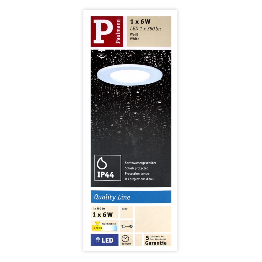 Paulmann 92061 - LED/6W IP44 Kopalniška vgradna svetilka QUALITY LINE 230V