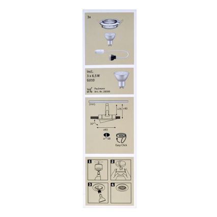 Paulmann 92101 - KOMPLET 3x LED Vgradna svetilka 3xGU10/6,5W/230V