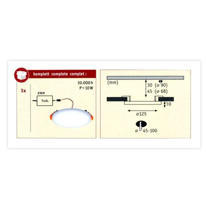 Paulmann 92388 - LED/10W IP44 Kopalniška vgradna svetilka VARIFIT 230V