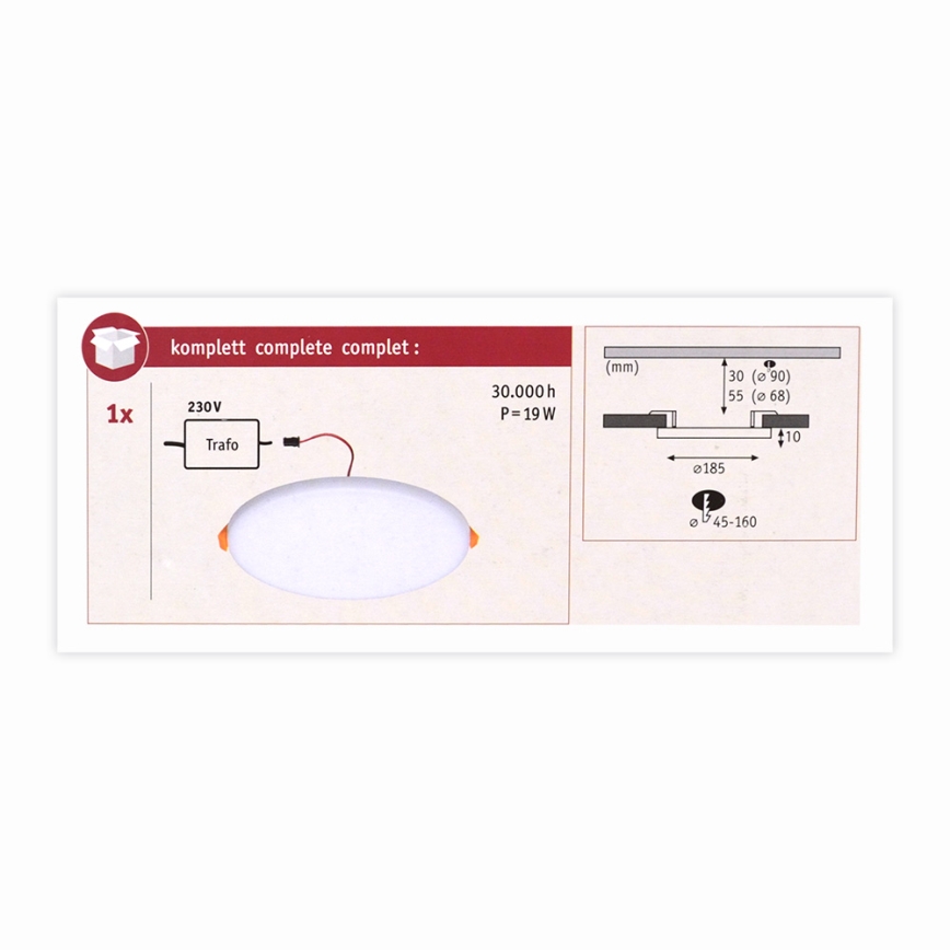 Paulmann 92389 - LED/17W IP44 Kopalniška vgradna svetilka VARIFIT 230V