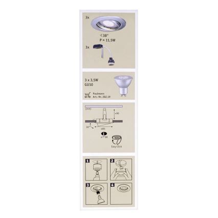 Paulmann 92516 - SET 3xLED-GU10/3,5W Kopalniška vgradna svetilka PREMIUM LINE 230V