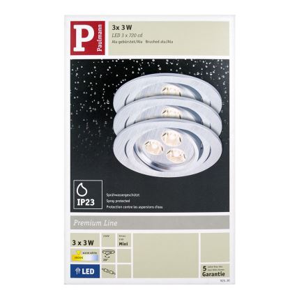 Paulmann 92530 - KOMPLET 3x LED Vgradna svetilka PREMIUM LINE 3xLED/3W/230V