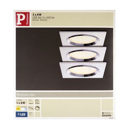 Paulmann 92695 - SET 3xLED/8W Zatemnitvena vgradna svetilka DICE 230V