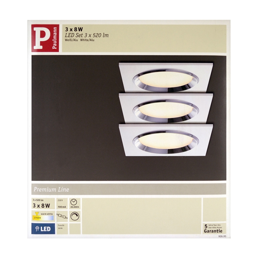 Paulmann 92695 - SET 3xLED/8W Zatemnitvena vgradna svetilka DICE 230V