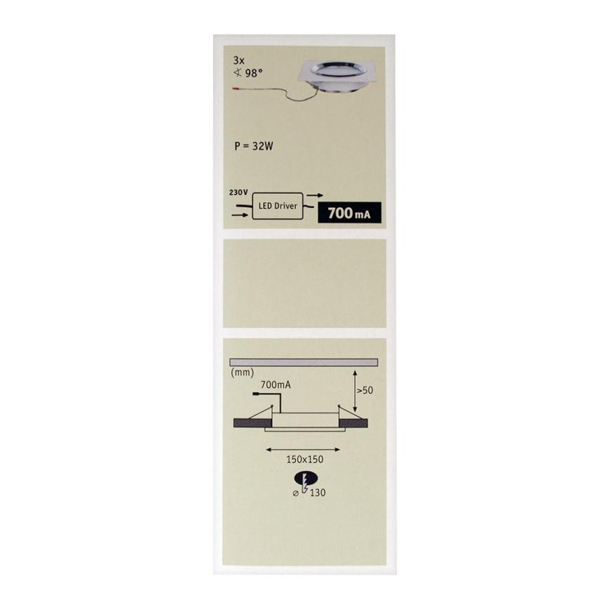 Paulmann 92695 - SET 3xLED/8W Zatemnitvena vgradna svetilka DICE 230V