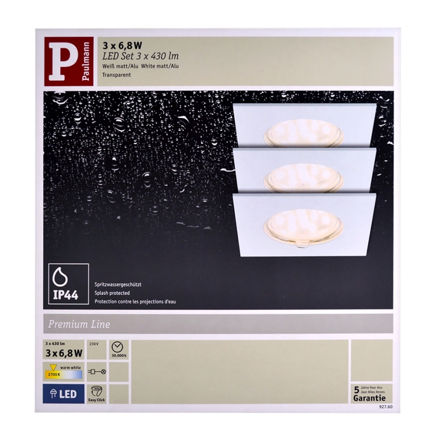 Paulmann 92760 - KOMPLET 3x LED Kopalniška vgradna svetilka COIN LED/6,8W IP44
