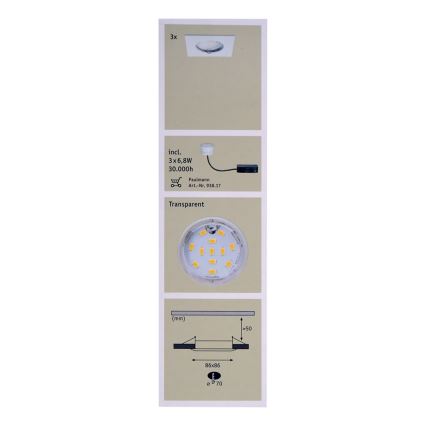 Paulmann 92760 - KOMPLET 3x LED Kopalniška vgradna svetilka COIN LED/6,8W IP44