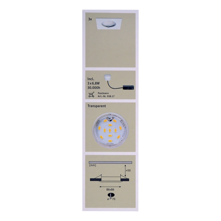 Paulmann 92760 - KOMPLET 3x LED Kopalniška vgradna svetilka COIN LED/6,8W IP44