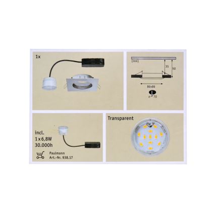 Paulmann 92761 - LED/6,8W Kopalniška vgradna svetilka COIN 230V IP44