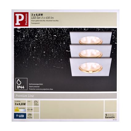 Paulmann 92762 - KOMPLET 3xLED/6,8W IP44 Kopalniška vgradna svetilka PREMIUM 230V