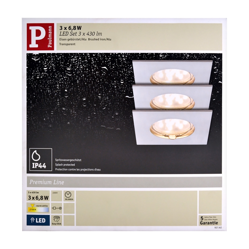 Paulmann 92762 - KOMPLET 3xLED/6,8W IP44 Kopalniška vgradna svetilka PREMIUM 230V