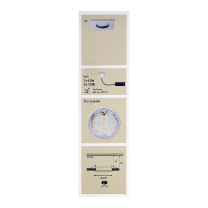 Paulmann 92762 - KOMPLET 3xLED/6,8W IP44 Kopalniška vgradna svetilka PREMIUM 230V
