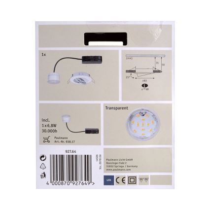 Paulmann 92764 - LED Kopalniška vgradna svetilka LED/6,8W/230V