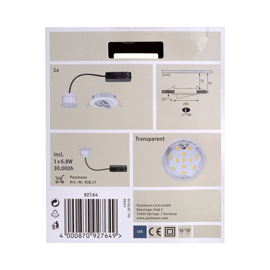 Paulmann 92764 - LED Kopalniška vgradna svetilka LED/6,8W/230V