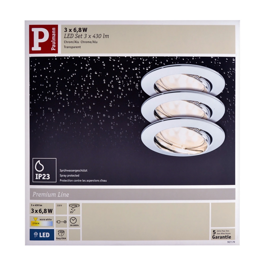 Paulmann 92770 - KOMPLET 3x LED Kopalniška vgradna svetilka COIN 3xLED/6,8W/230V