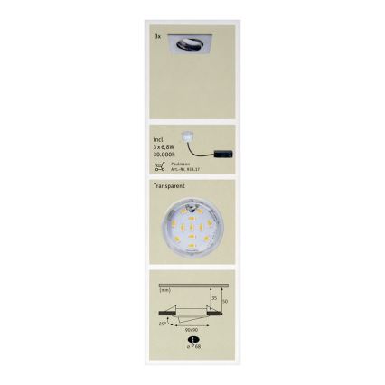 Paulmann 92773 - KOMPLET 3xLED/6,8W Kopalniška vgradna svetilka COIN 230V