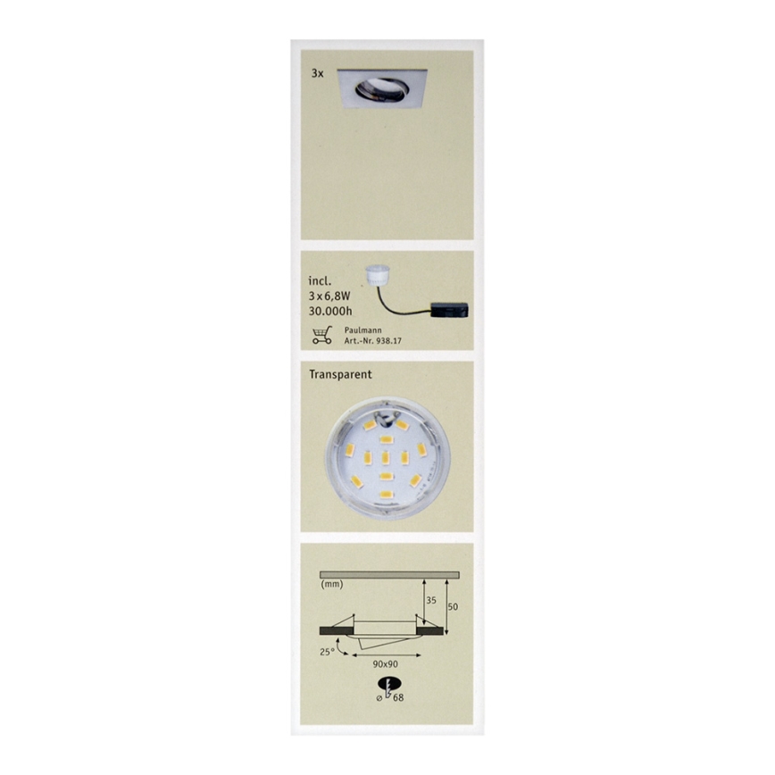 Paulmann 92773 - KOMPLET 3xLED/6,8W Kopalniška vgradna svetilka COIN 230V