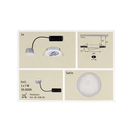 Paulmann 92830 - LED/7W IP23 Zatemnitvena kopalniška vgradna svetilka COIN 230V