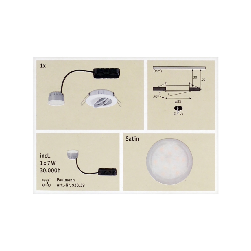 Paulmann 92830 - LED/7W Zatemnitvena kopalniška vgradna svetilka COIN 230V