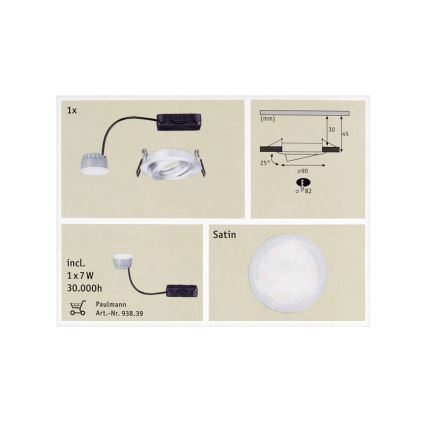 Paulmann 92832 - LED Kopalniška vgradna svetilka COIN 1xLED/7W/230V