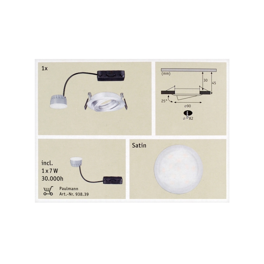 Paulmann 92832 - LED Kopalniška vgradna svetilka COIN 1xLED/7W/230V