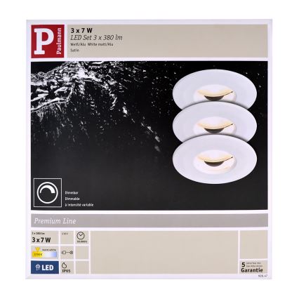 Paulmann 92847 - KOMPLET 3xLED/7W IP65 Zatemnitvena kopalniška vgradna svetilka COIN 230V