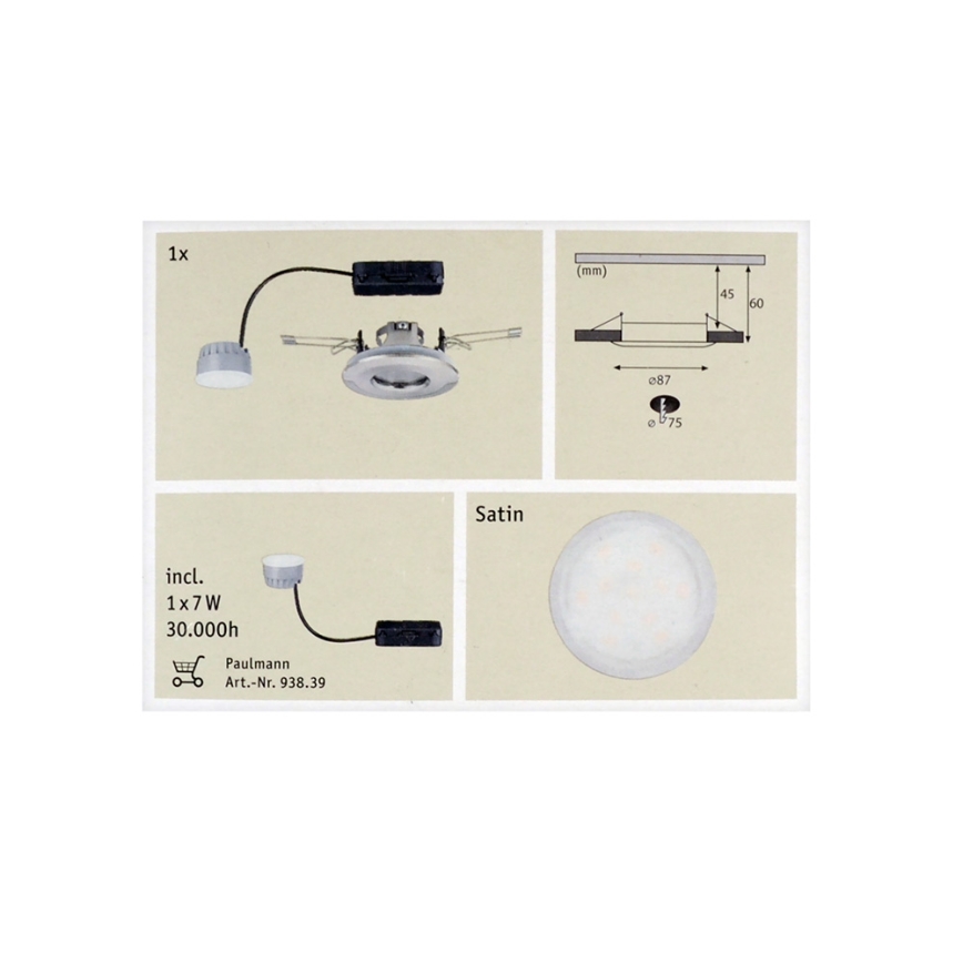 Paulmann 92848 - LED/7W IP65 Kopalniška vgradna svetilka COIN 230V