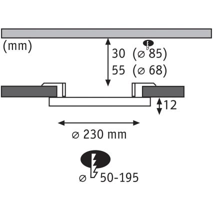Paulmann 93102 - LED/16W IP44 Zatemnljiva vgradna kopalniška svetilka AREO 230V 2000/3000/4000K premer 23 cm črna