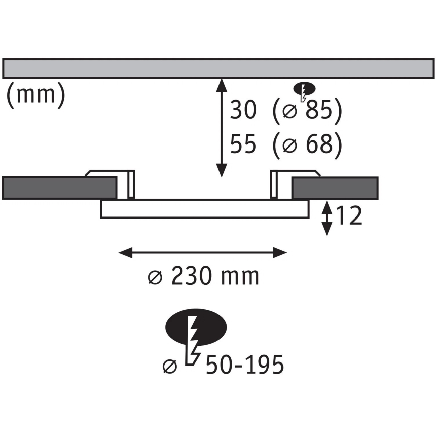 Paulmann 93102 - LED/16W IP44 Zatemnljiva vgradna kopalniška svetilka AREO 230V 2000/3000/4000K premer 23 cm črna