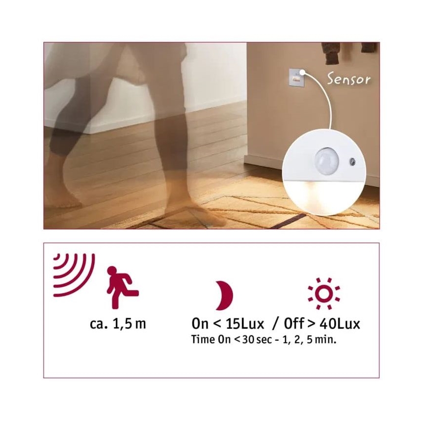 Paulmann 93133 - LED/1,2W Stopniščna svetilka s senzorjem EDGE 230V bela