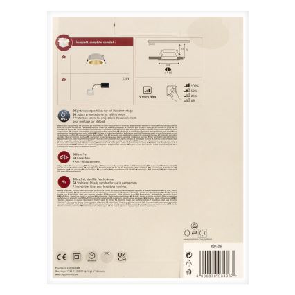 Paulmann 93406 - SET 3xLED/6,5W IP44 Zatemnitvena kopalniška vgradna svetilka COLE 230V