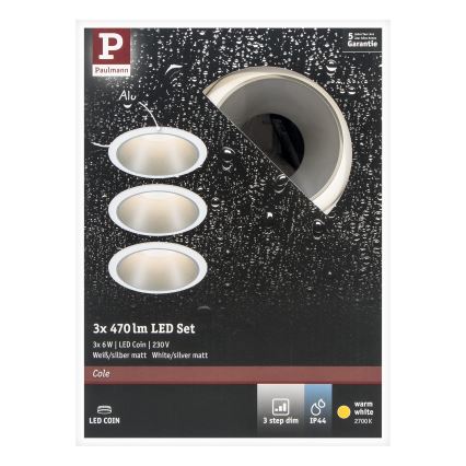 Paulmann 93410 - SET 3xLED/6,5W IP44 Zatemnitvena kopalniška vgradna svetilka COLE 230V