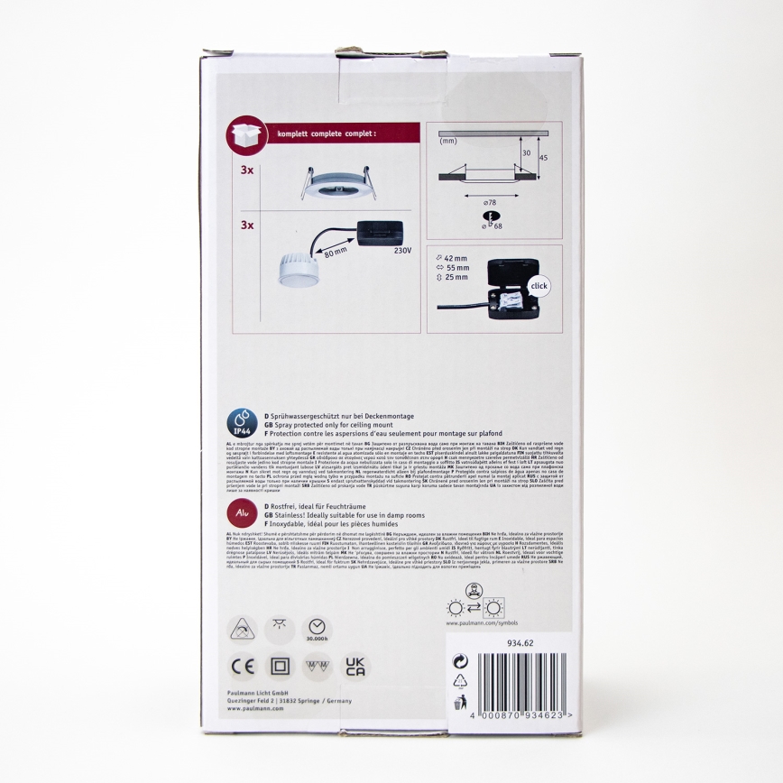 Paulmann 93462 - KOMPLET 3xLED/6W IP44 Kopalniška vgradna svetilka NOVA 230V
